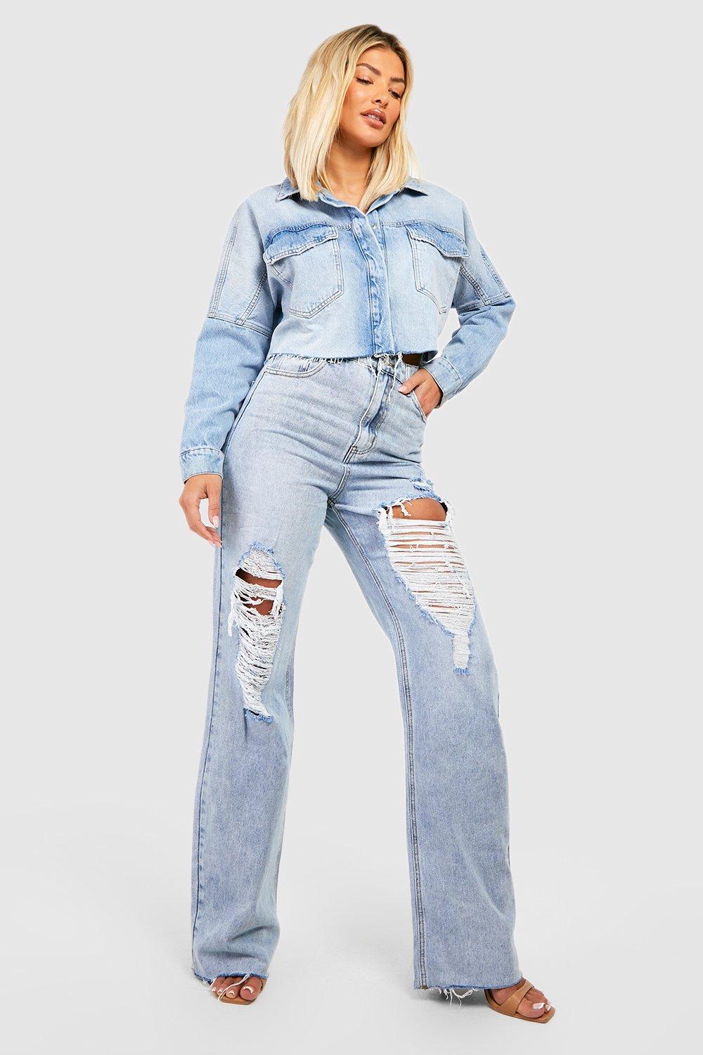 Jean large d chir taille haute boohoo